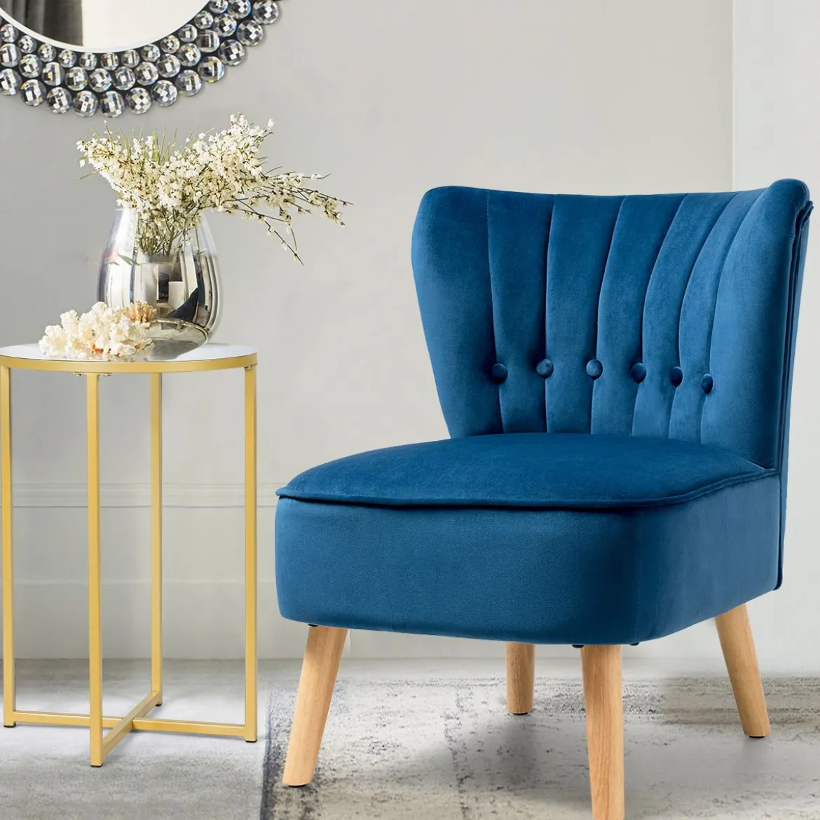 Polsterstuhl Esszimmerstuhl gepolstert Wohnzimmerstuhl Designerstuhl Akzentstuhl Blau