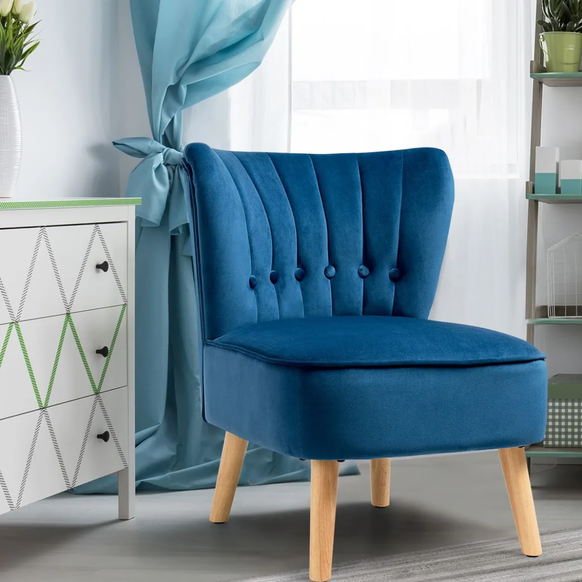 Polsterstuhl Esszimmerstuhl gepolstert Wohnzimmerstuhl Designerstuhl Akzentstuhl Blau