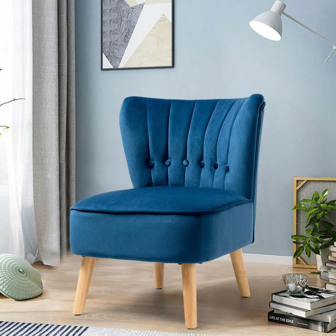 Polsterstuhl Esszimmerstuhl gepolstert Wohnzimmerstuhl Designerstuhl Akzentstuhl Blau