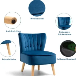 Polsterstuhl Esszimmerstuhl gepolstert Wohnzimmerstuhl Designerstuhl Akzentstuhl Blau