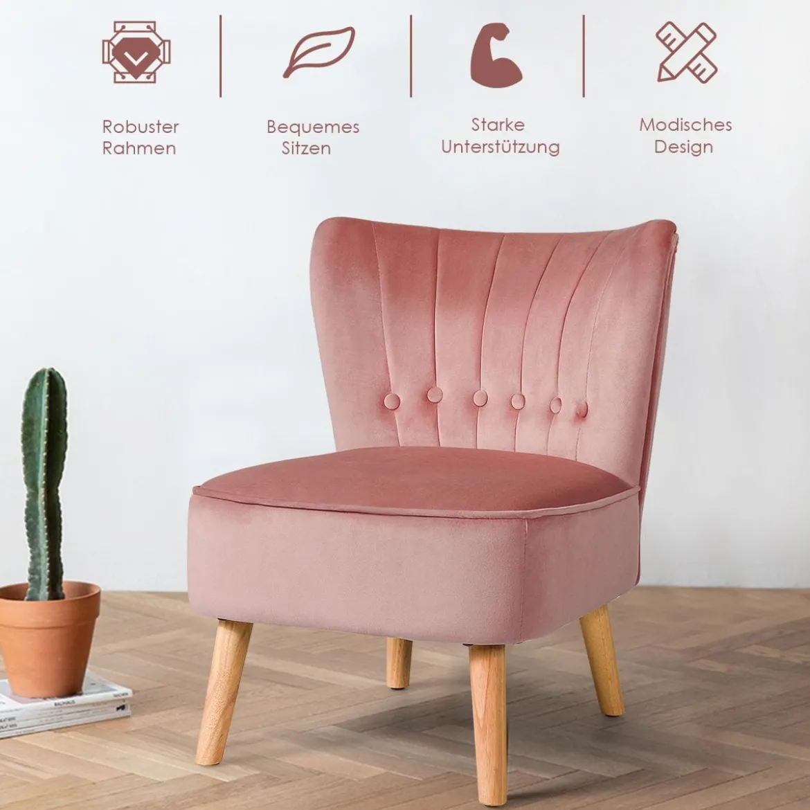 Polsterstuhl Esszimmerstuhl gepolstert Wohnzimmerstuhl Designerstuhl Akzentstuhl Rosa