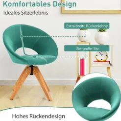 Polsterstuhl mit massiven Holzbeinen bis 150kg belastbar Samt Drehsessel Grün