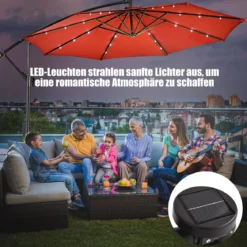 Polyester Ampelschirm mit Solarlichtern Schirm einfach neigbar Kreuzschirmständer 300 cm Burgunderrot