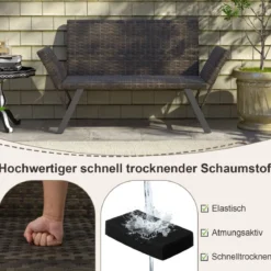 Polyrattan Gartenbank mit Liegefunktion & Verstellbaren Armlehnen Gartensofa Balkonbankbelastbar bis zu 300 kg