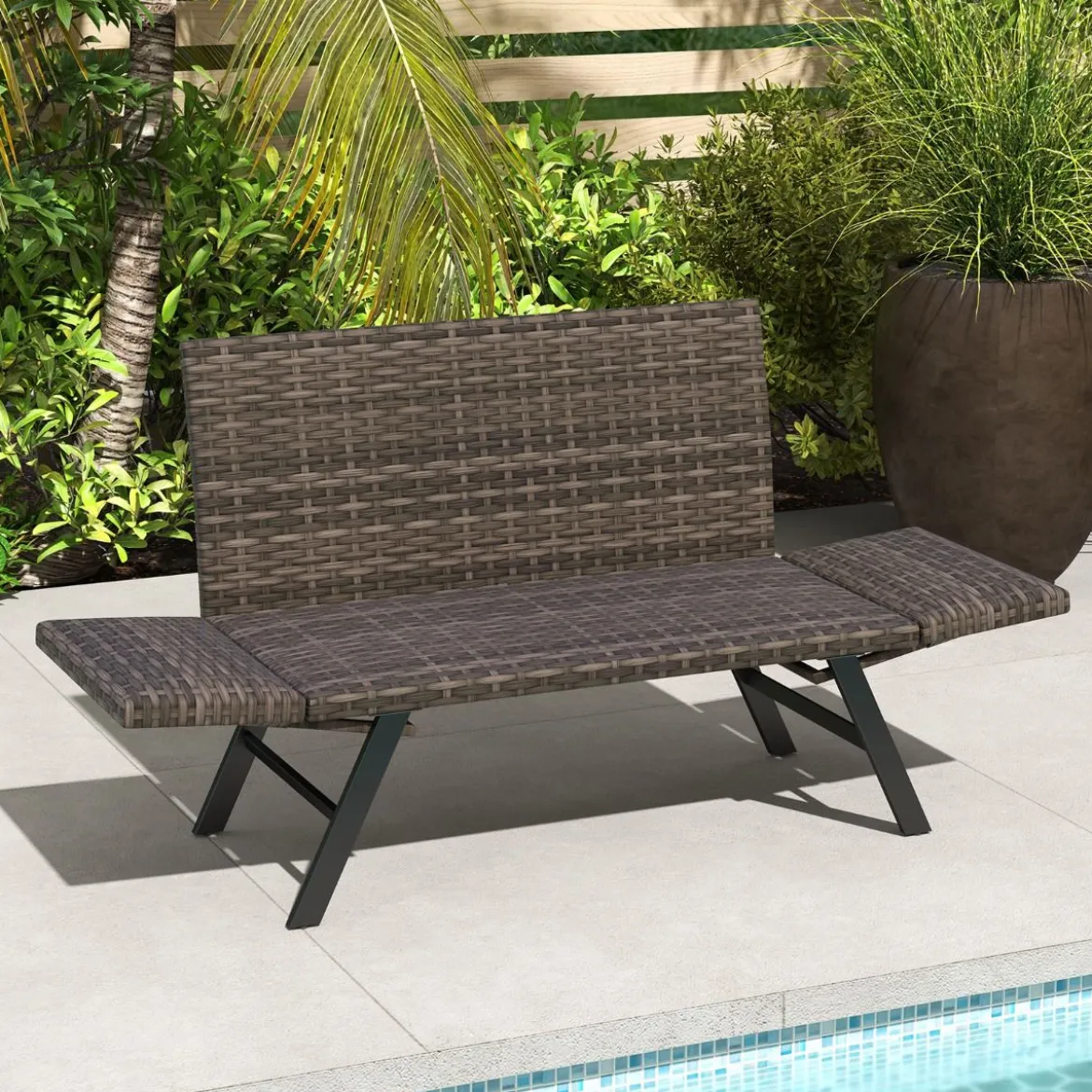 Polyrattan Gartenbank mit Liegefunktion & Verstellbaren Armlehnen Gartensofa Balkonbankbelastbar bis zu 300 kg