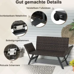 Polyrattan Gartenbank mit Liegefunktion & Verstellbaren Armlehnen Gartensofa Balkonbankbelastbar bis zu 300 kg