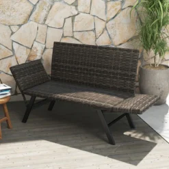 Polyrattan Gartenbank mit Liegefunktion & Verstellbaren Armlehnen Gartensofa Balkonbankbelastbar bis zu 300 kg