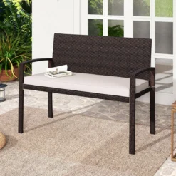 Polyrattan Gartenbank mit Sitzkissen Wetterfeste Balkontank bis 360 kg Belastbar Balkontank