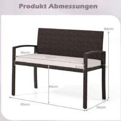 Polyrattan Gartenbank mit Sitzkissen Wetterfeste Balkontank bis 360 kg Belastbar Balkontank