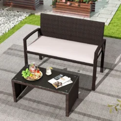 Polyrattan Gartenbank mit Sitzkissen Wetterfeste Balkontank bis 360 kg Belastbar Balkontank