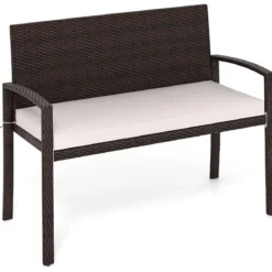 Polyrattan Gartenbank mit Sitzkissen Wetterfeste Balkontank bis 360 kg Belastbar Balkontank