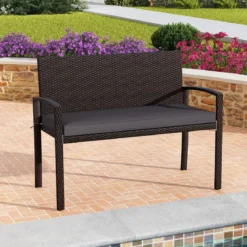 Polyrattan Gartenbank mit Sitzkissen Wetterfeste Balkontank bis 360 kg Belastbar Balkontank