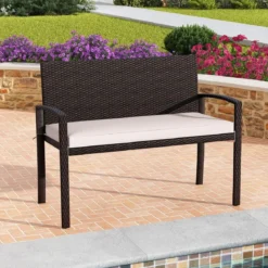 Polyrattan Gartenbank mit Sitzkissen Wetterfeste Balkontank bis 360 kg Belastbar Balkontank