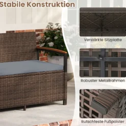 Polyrattan Gartenbank mit Stauraum & Kissen Wetterfeste Truhenbank 2-Sitzer Balkonbank Grau
