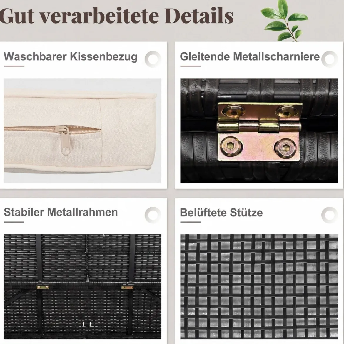 Polyrattan Gartenbank mit Stauraum & Kissen Wetterfeste Truhenbank mit Integrierter Kissenbox Beige