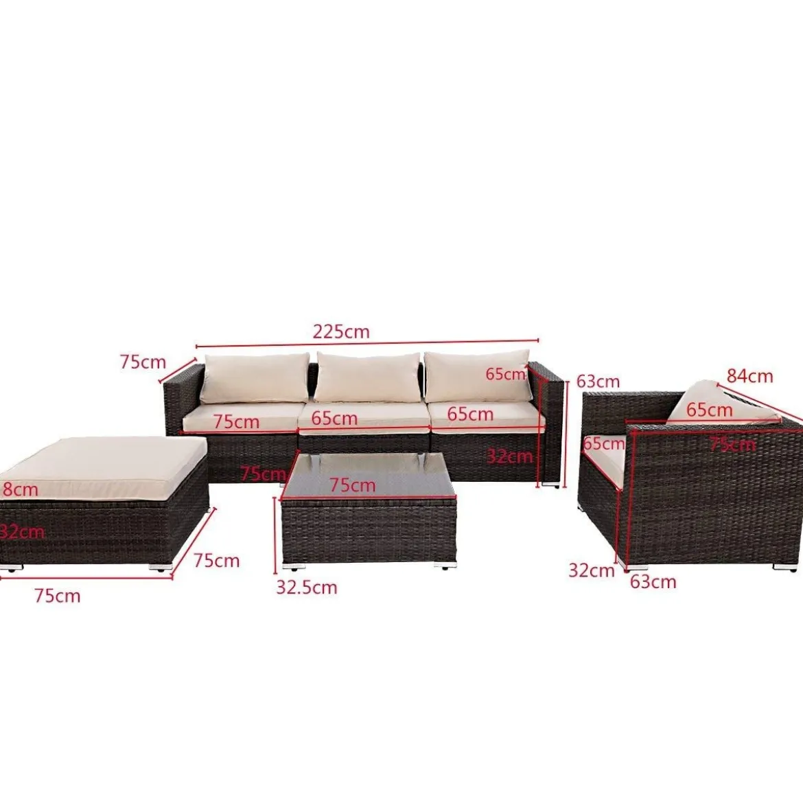 Poly Rattan Gartengarnitur Gartenset Rattanmöbel Lounge Set inkl. 2 Sets Kissenbezüge