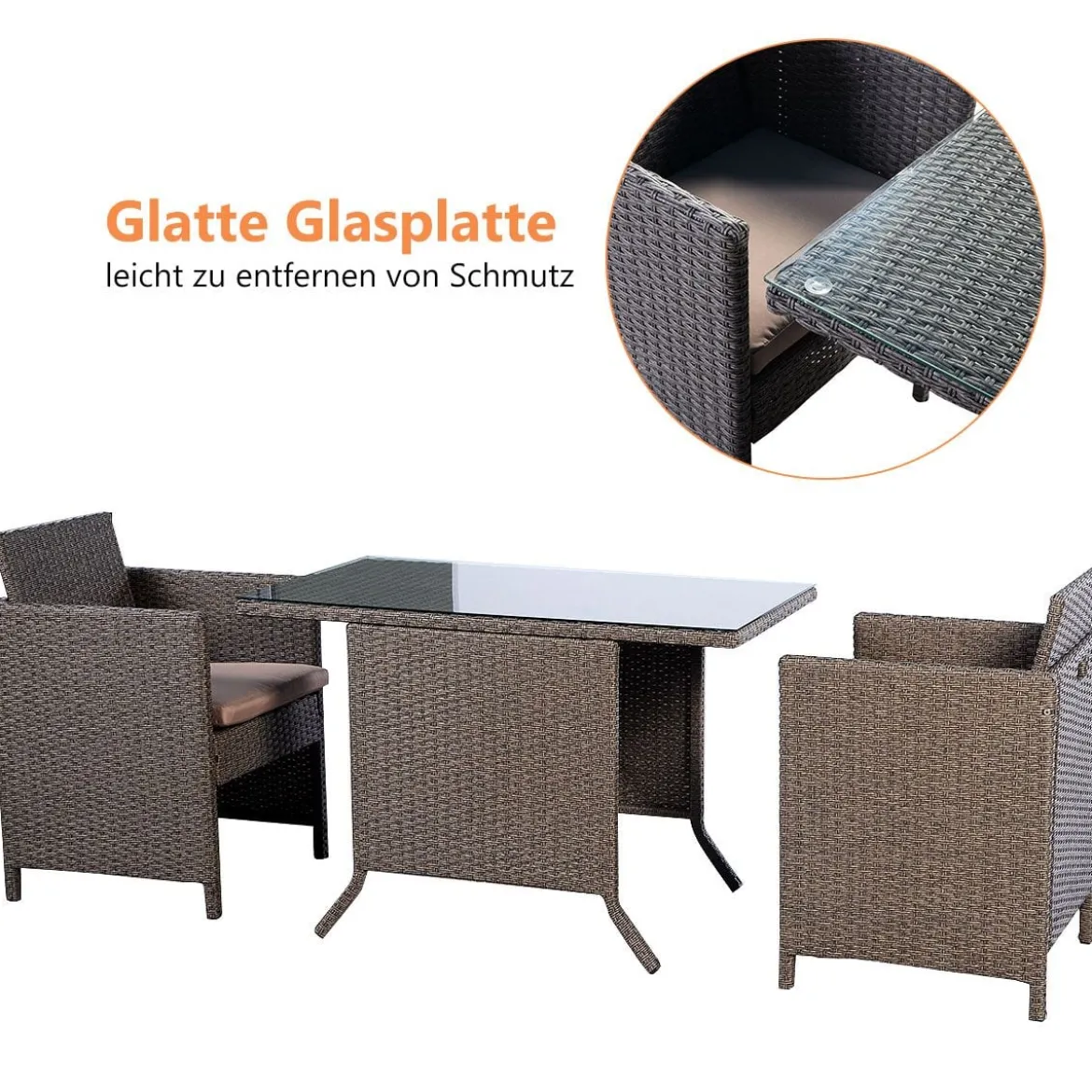 Poly Rattan Gartengarnitur Garten Lounge inkl. Glasplatte und Sitzkissen Braun
