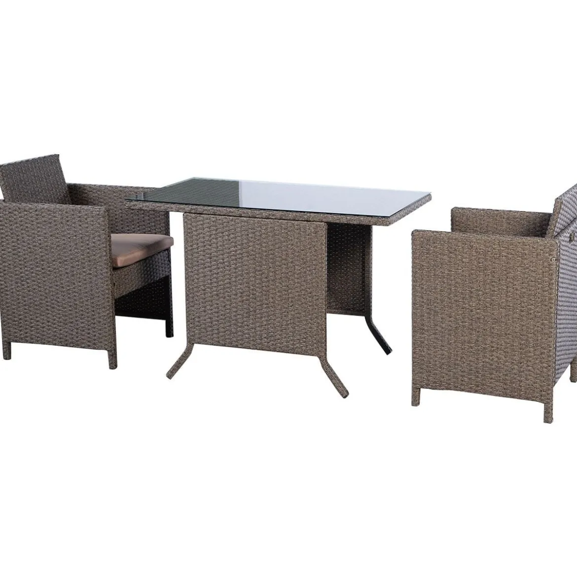 Poly Rattan Gartengarnitur Garten Lounge inkl. Glasplatte und Sitzkissen Braun