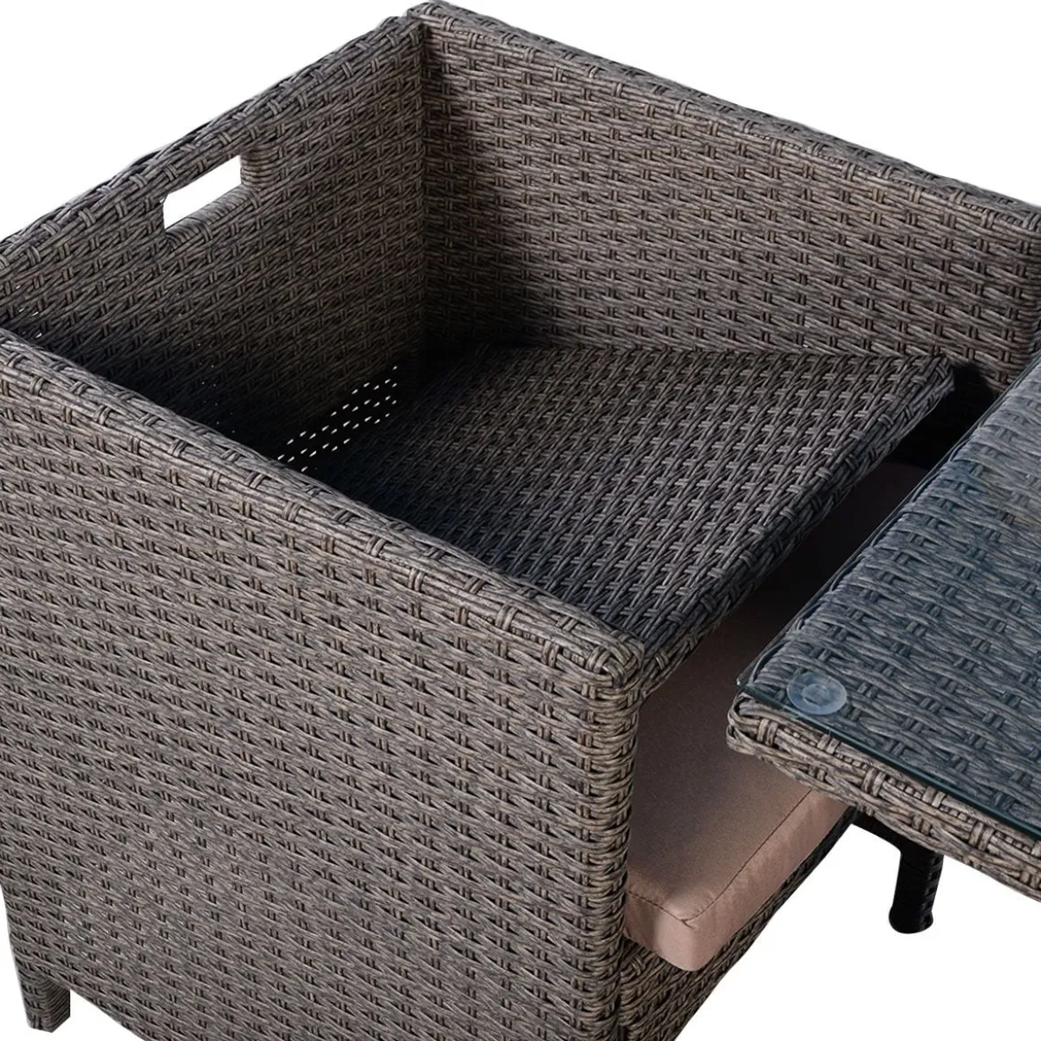 Poly Rattan Gartengarnitur Garten Lounge inkl. Glasplatte und Sitzkissen Braun