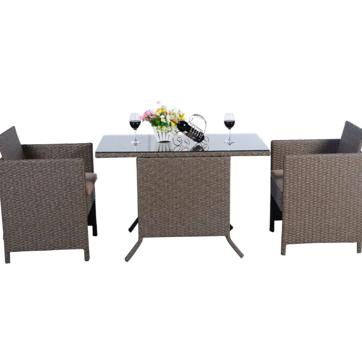 Poly Rattan Gartengarnitur Garten Lounge inkl. Glasplatte und Sitzkissen Braun
