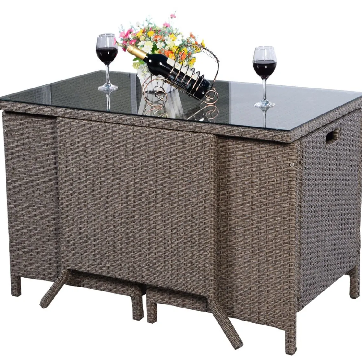 Poly Rattan Gartengarnitur Garten Lounge inkl. Glasplatte und Sitzkissen Braun