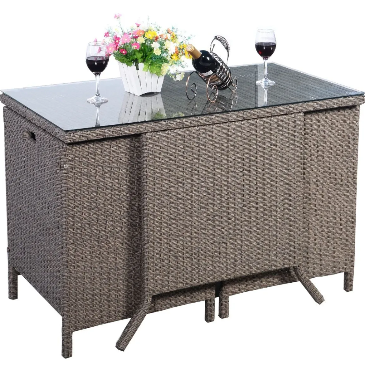 Poly Rattan Gartengarnitur Garten Lounge inkl. Glasplatte und Sitzkissen Braun