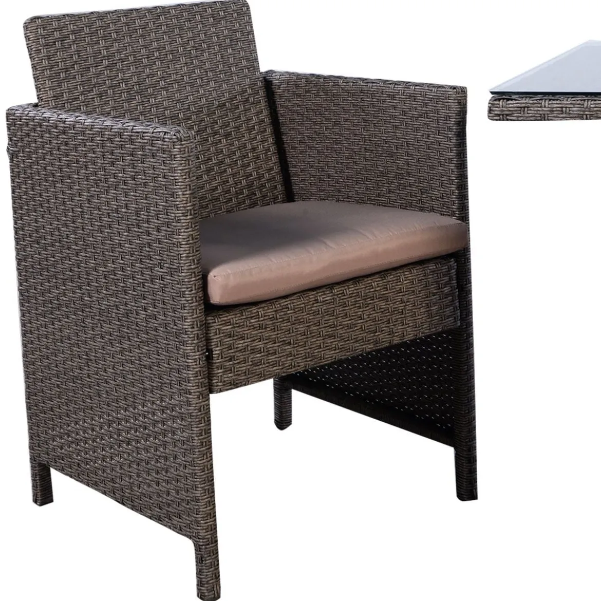 Poly Rattan Gartengarnitur Garten Lounge inkl. Glasplatte und Sitzkissen Braun