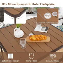 Polyrattan Gartenmöbel Set für 4 Personen Tischplatte aus WPC mit Schirmloch Gartengarnitur