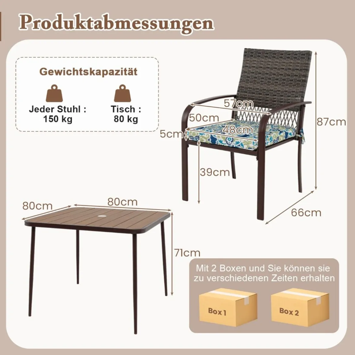 Polyrattan Gartenmöbel Set für 4 Personen Tischplatte aus WPC mit Schirmloch Gartengarnitur