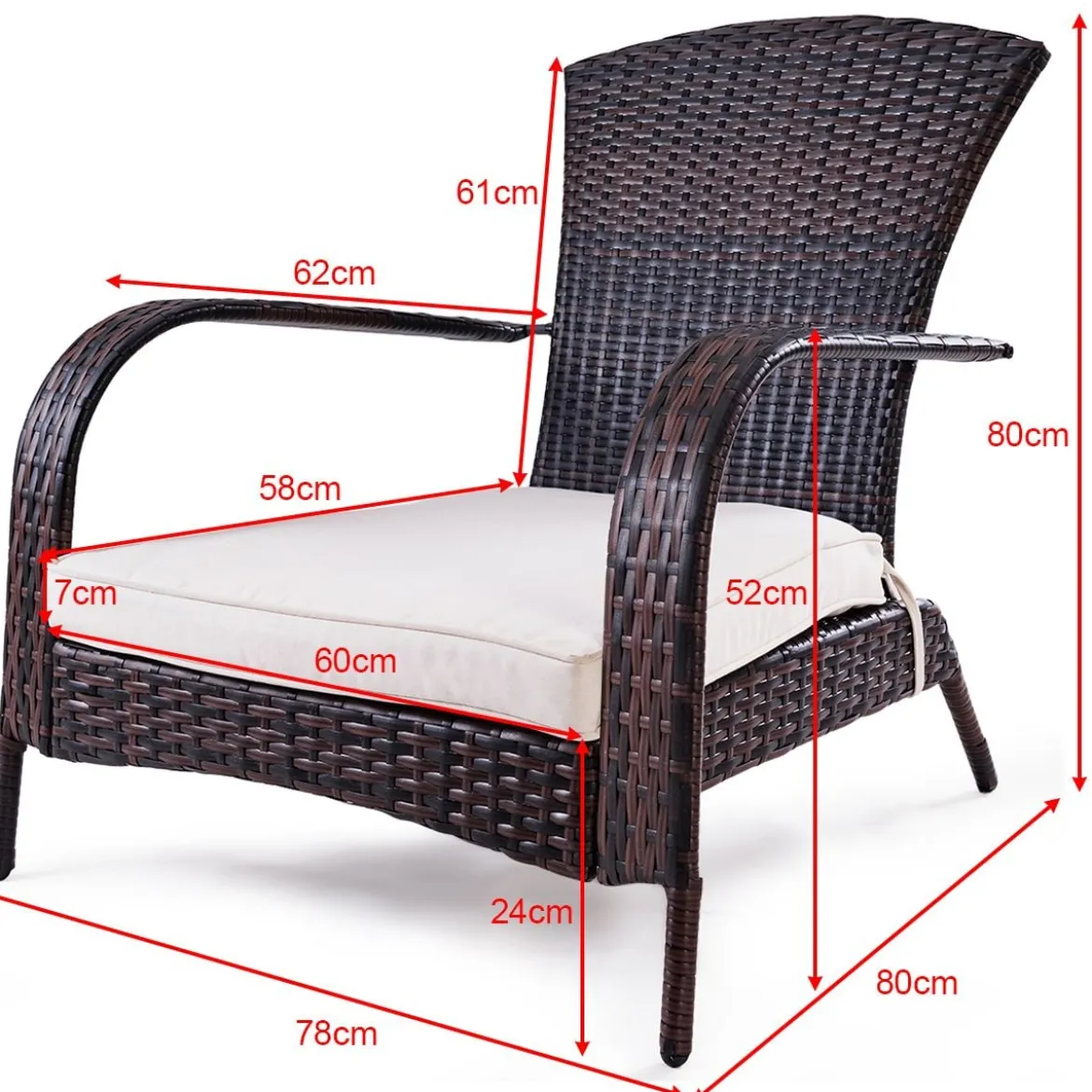 Polyrattan-Sessel Gartenstuhl Rattanstuhl Gartenmöbel Braun 78 x 80 x 80 cm