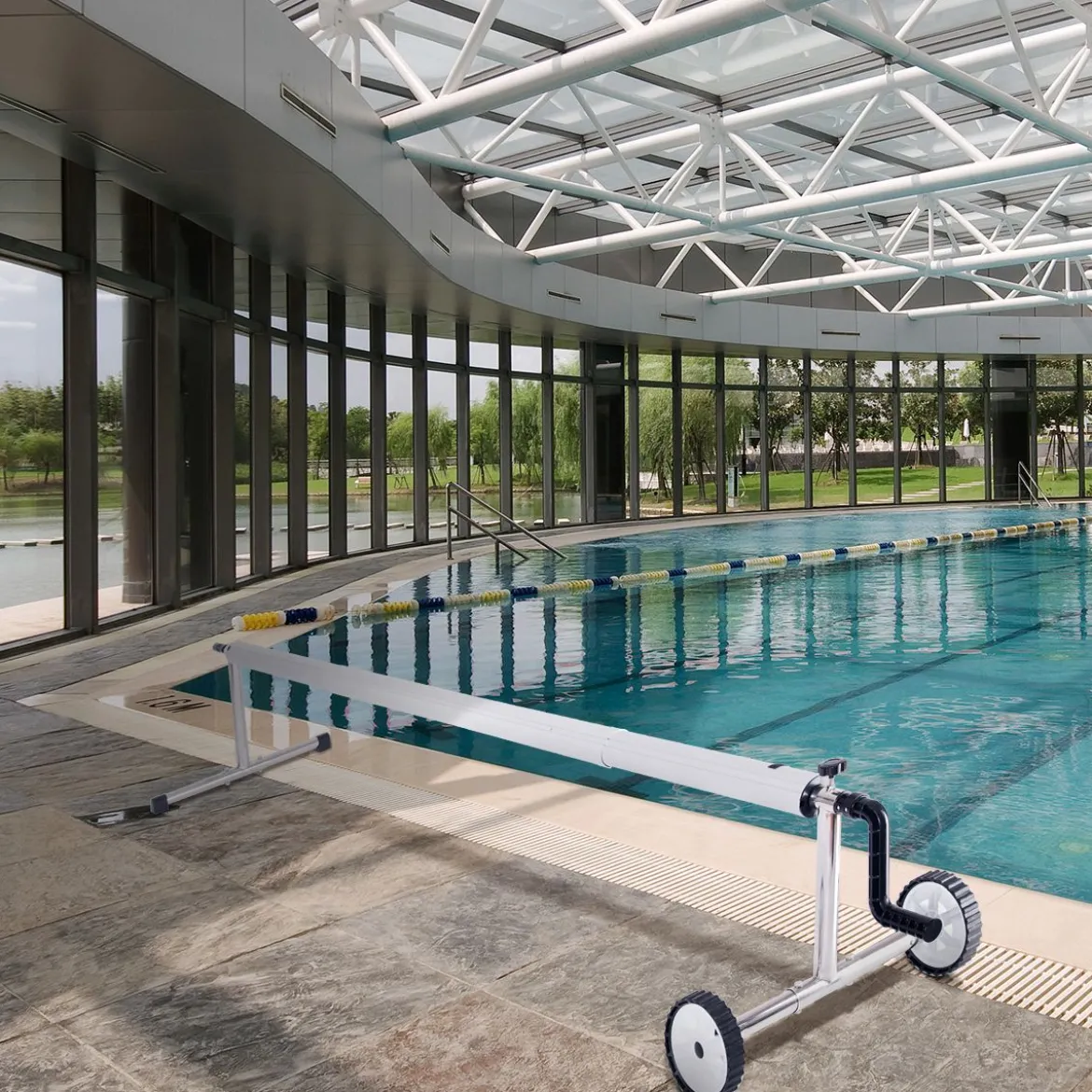 Pool Aufrollvorrichtung Fahrbarer Aufrollsystem für Solarabdeckplane 150 cm bis 570 cm Aluminium
