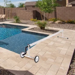 Pool Aufrollvorrichtung Fahrbarer Aufrollsystem für Solarabdeckplane 150 cm bis 570 cm Aluminium
