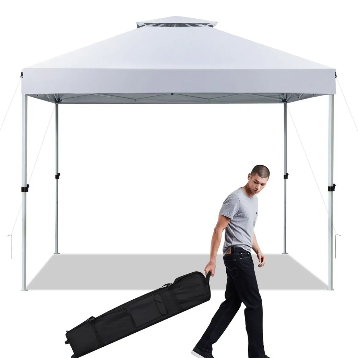 Pop-up-Überdachungszelt Outdoor Partyzelt mit verstellbarer Höhe 305 x 305 cm Silberweiß