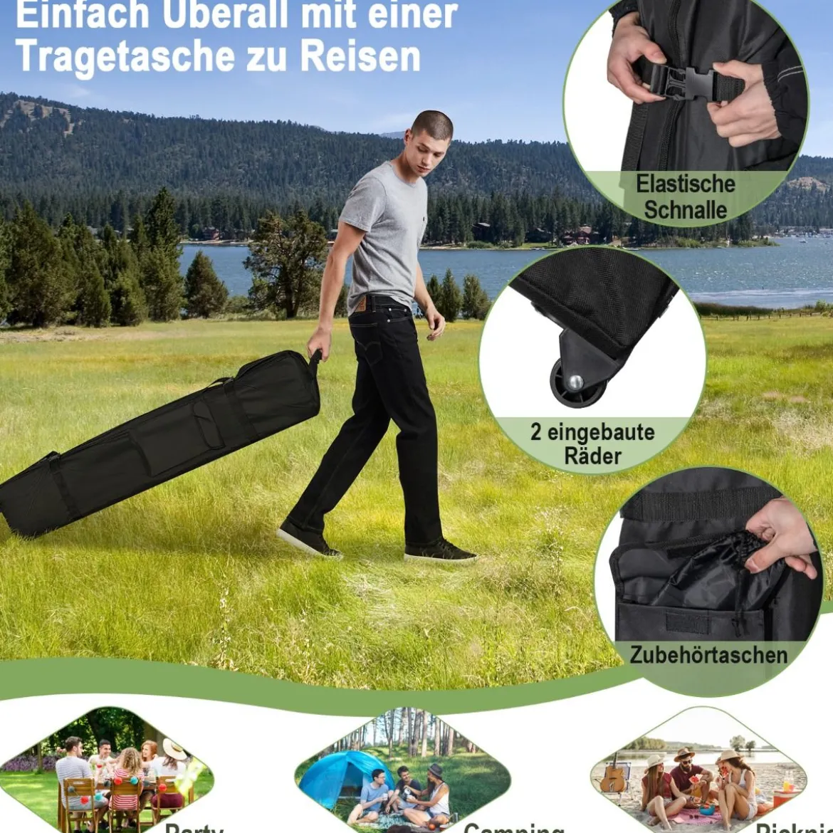 Pop-up-Überdachungszelt Outdoor Partyzelt mit verstellbarer Höhe 305 x 305 cm Silberweiß