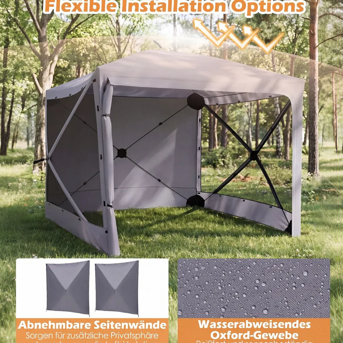 Pop-Up Faltpavillon Sonnenschutz Pavillon mit Abnehmbaren Seitenwänden 240 x 240 x 220 cm