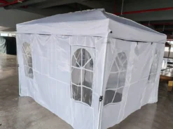 Pop Up Faltpavillon 300 x 300 cm Höhenverstellbarer Pavillon mit 4 Abnehmbaren Seitenwänden