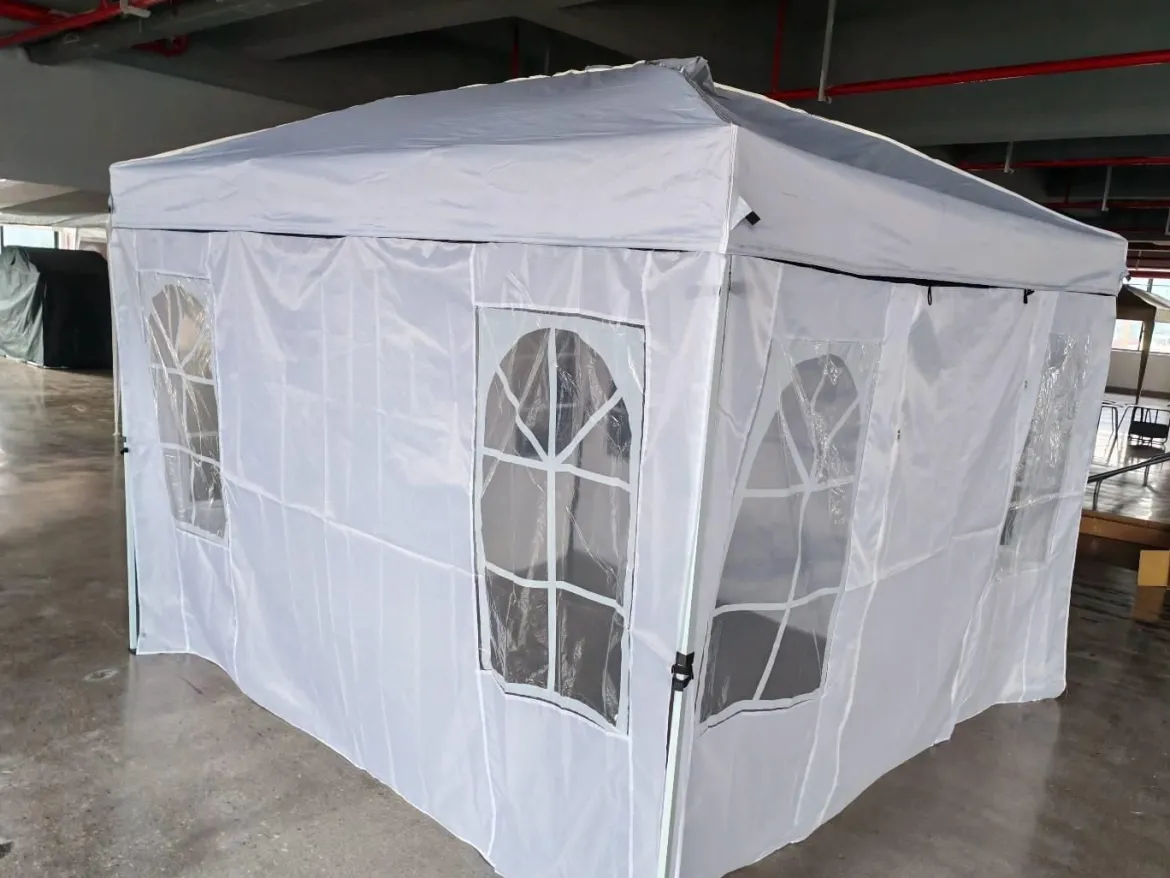 Pop Up Faltpavillon 300 x 300 cm Höhenverstellbarer Pavillon mit 4 Abnehmbaren Seitenwänden