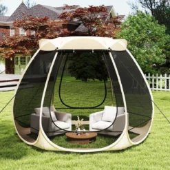 Pop-up-Mesh-Pavillon für 4–6 Personen 310 x 270 cm faltbares Outdoor-Campingzelt mit Rundum-Mesh
