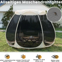 Pop-up-Mesh-Pavillon für 4–6 Personen 310 x 270 cm faltbares Outdoor-Campingzelt mit Rundum-Mesh