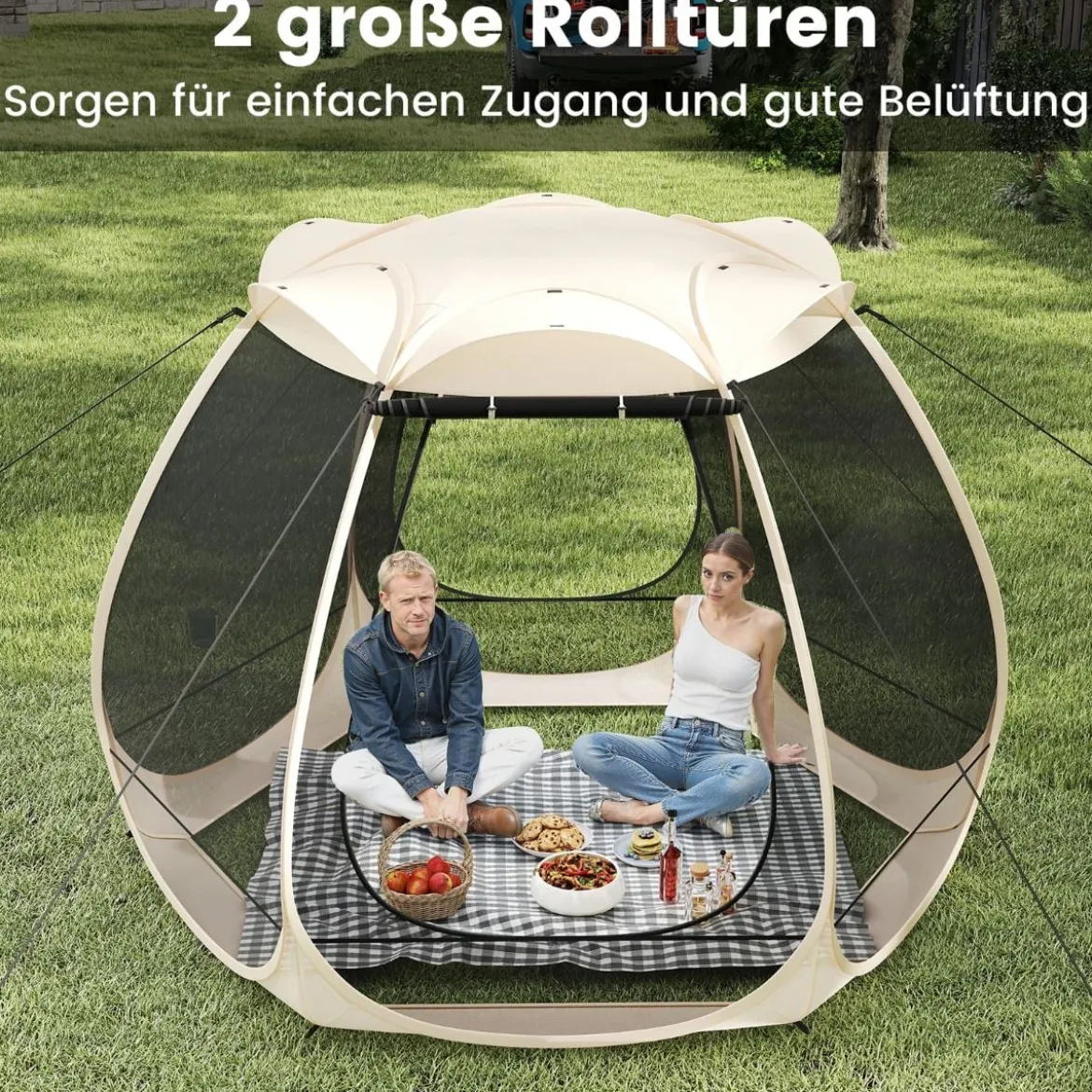 Pop-up-Mesh-Pavillon für 4–6 Personen 310 x 270 cm faltbares Outdoor-Campingzelt mit Rundum-Mesh