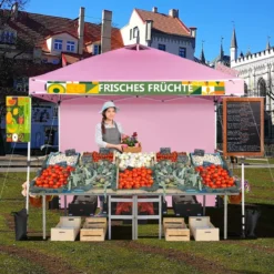 Pop Up Pavillon 3 m x 3 m Aufklappbares Vordach mit Seitenwand Rosa