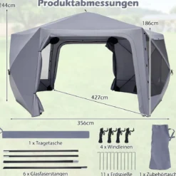 Pop-up Pavillon 427 x 427 cm Gartenpavillon für 10-12 Personen Partyzelt mit 6 Seitenteilen