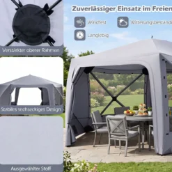 Pop-up Pavillon 427 x 427 cm Gartenpavillon für 10-12 Personen Partyzelt mit 6 Seitenteilen