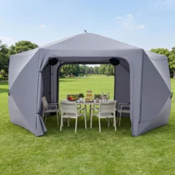Pop-up Pavillon 427 x 427 cm Gartenpavillon für 10-12 Personen Partyzelt mit 6 Seitenteilen