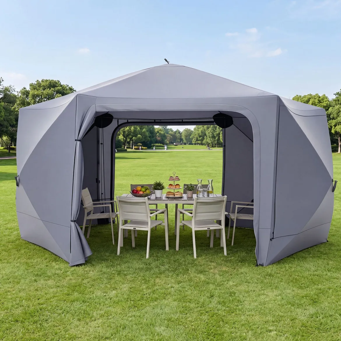 Pop-up Pavillon 427 x 427 cm Gartenpavillon für 10-12 Personen Partyzelt mit 6 Seitenteilen