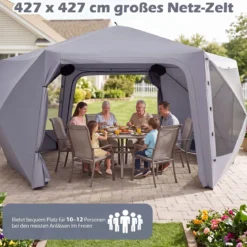Pop-up Pavillon 427 x 427 cm Gartenpavillon für 10-12 Personen Partyzelt mit 6 Seitenteilen
