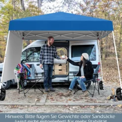 Pop up Pavillon 3 x 3 m Faltpavillon mit 1 Seitenwand & tragbarem Rucksack & 4 Erdankern Gartenpavillon Partyzelt für Garten Party Blau
