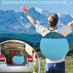 Pop Up Strandmuschel 3-4 Personen Strandzelt Sonnenschutz Wurfzelt für Outdoor Blau