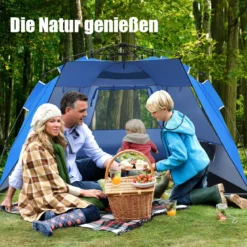 Pop Up Strandzelt für 3-4 Personen UPF 50+ Sonnenschutz Campingzelt 252 x 127 x 132 cm Blau