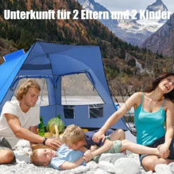 Pop Up Strandzelt für 3-4 Personen UPF 50+ Sonnenschutz Campingzelt 252 x 127 x 132 cm Blau